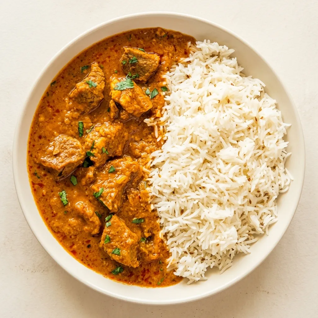 Beef Curry Bowl — rich Indian rice bowl at My Spice N Rice SE Calgary